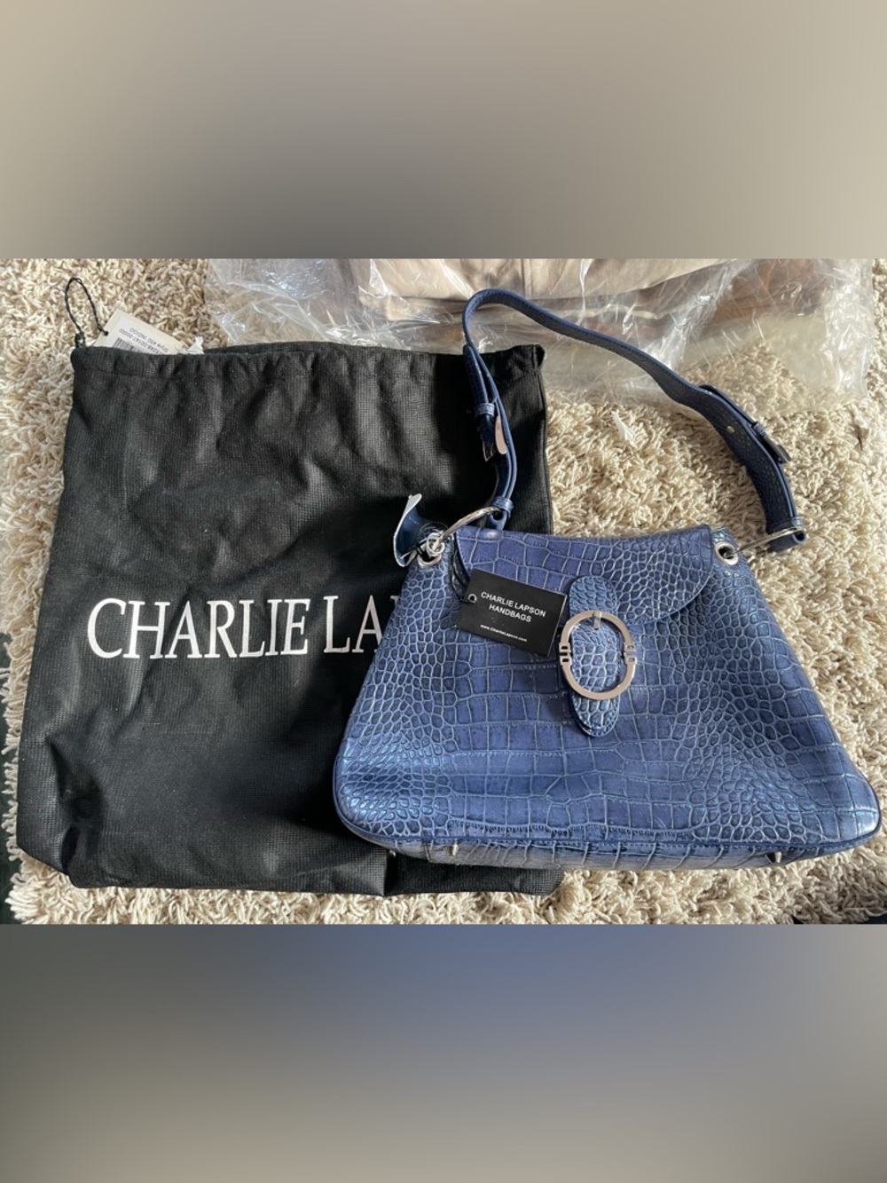 Charlie Lapson Vintage Leather Indigo Shoulder Purse NWT